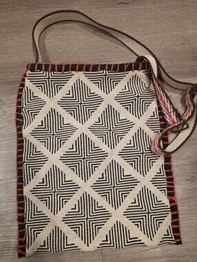 Handwoven Black & Cream Geometric Crossbody Bag